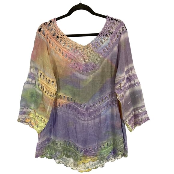 Soft Surroundings Lulu Tunic Crochet Tie Dye‎ Top Size L - Picture 6 of 8
